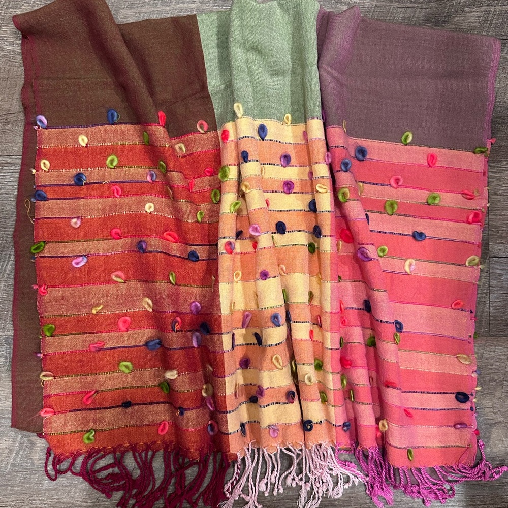 Source Unknown Multicolor Scarf with Fringe